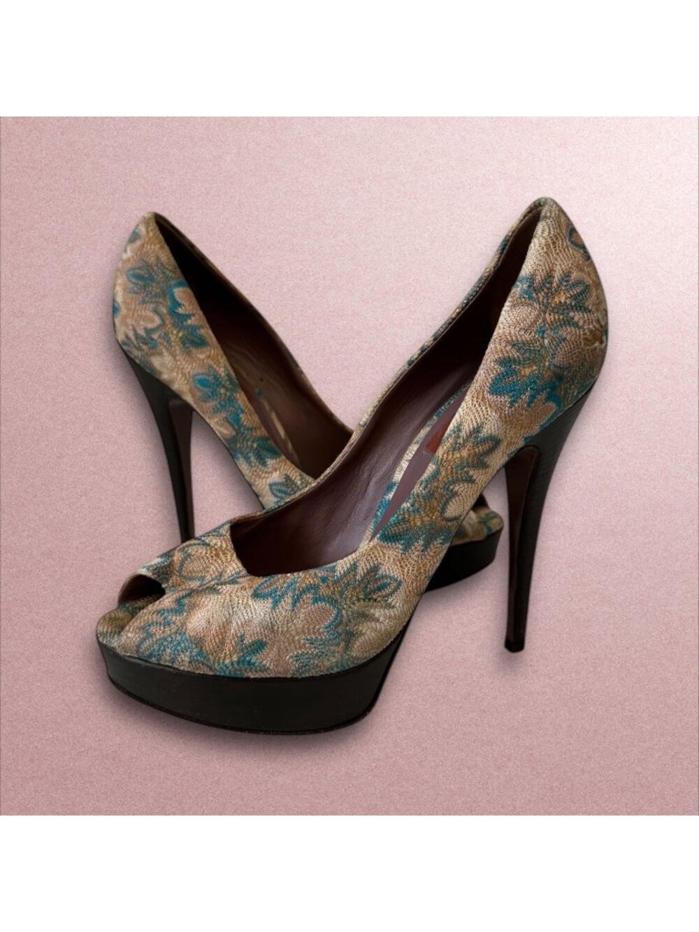 MISSONI Multicolor Patterned Platform Heels Size 38.5/8.5